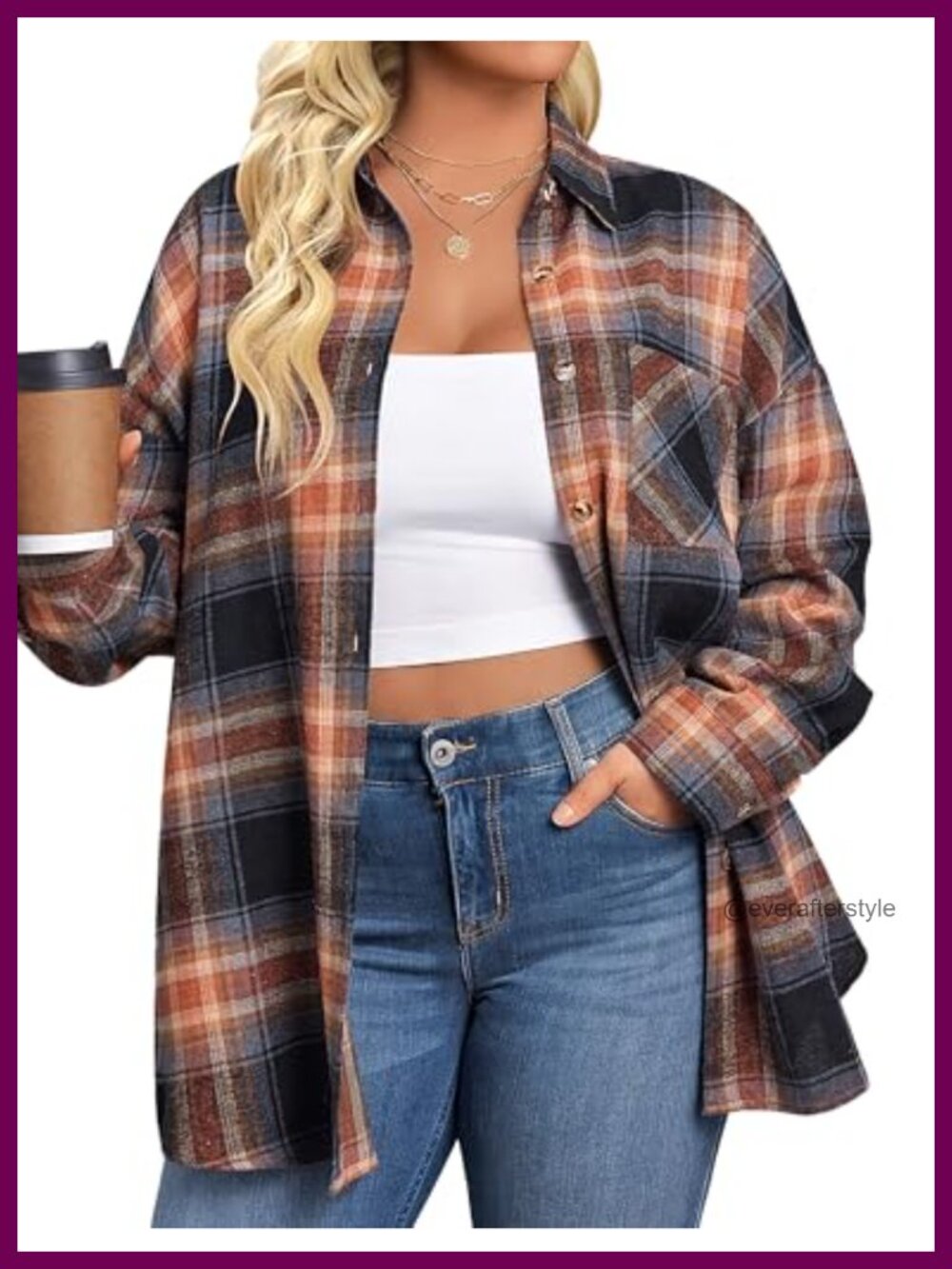 Plus Size Flannel Shirt Long Sleeve Button Down Plaid Top